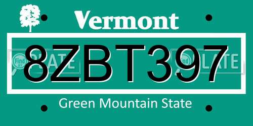 8ZBT397 Vermont License Plate