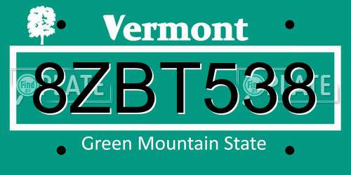 8ZBT538 Vermont License Plate