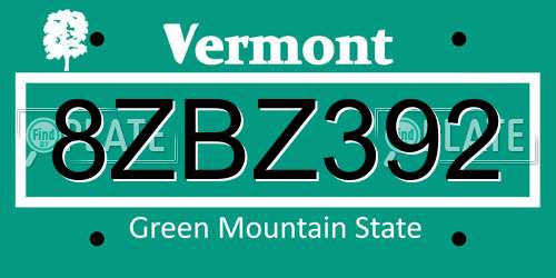 8ZBZ392 Vermont License Plate