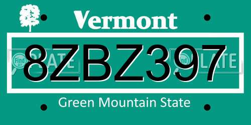 8ZBZ397 Vermont License Plate