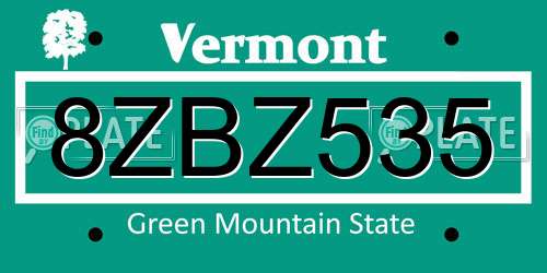 8ZBZ535 Vermont License Plate
