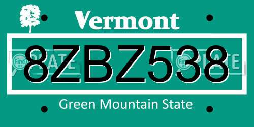 8ZBZ538 Vermont License Plate