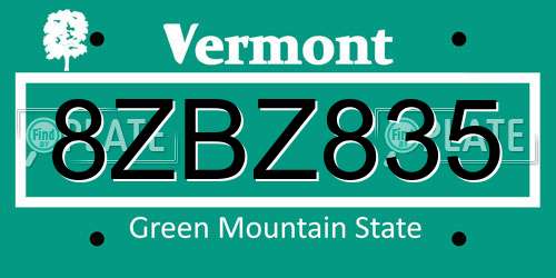 8ZBZ835 Vermont License Plate