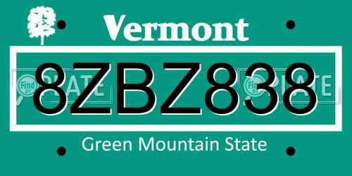 8ZBZ838 Vermont License Plate