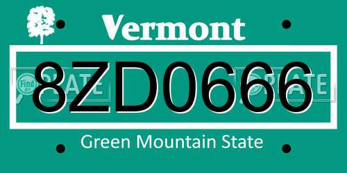 8ZD0666 Vermont License Plate