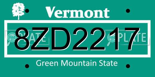 8ZD2217 Vermont License Plate