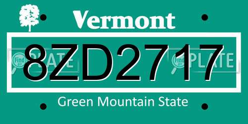 8ZD2717 Vermont License Plate