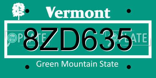 8ZD635 Vermont License Plate