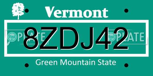 8ZDJ42 Vermont License Plate