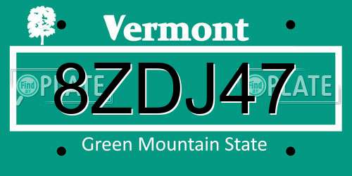 8ZDJ47 Vermont License Plate