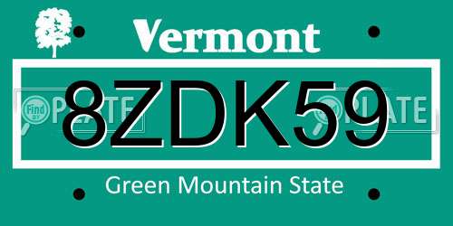 8ZDK59 Vermont License Plate