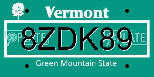 8ZDK89 Vermont License Plate