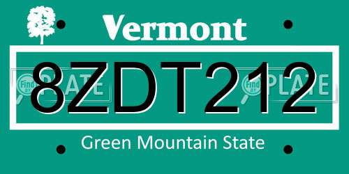 8ZDT212 Vermont License Plate