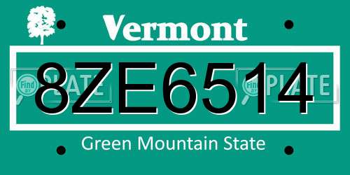 8ZE6514 Vermont License Plate