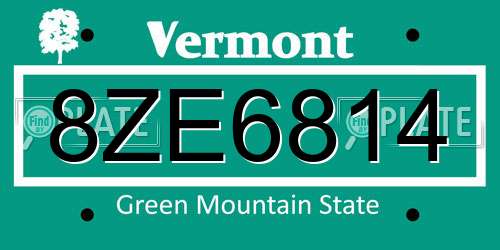 8ZE6814 Vermont License Plate