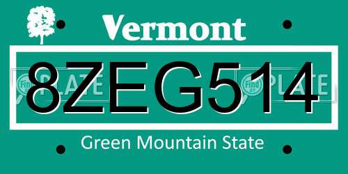 8ZEG514 Vermont License Plate