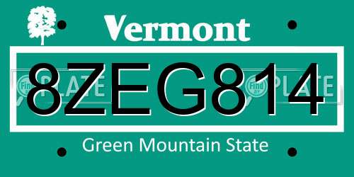 8ZEG814 Vermont License Plate
