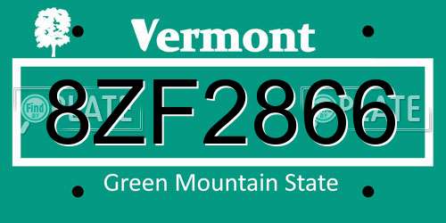 8ZF2866 Vermont License Plate