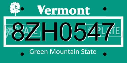 8ZH0547 Vermont License Plate