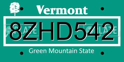 8ZHD542 Vermont License Plate