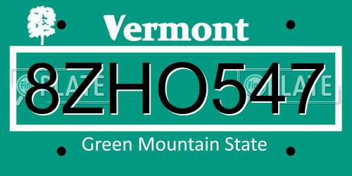 8ZHO547 Vermont License Plate
