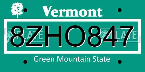 8ZHO847 Vermont License Plate
