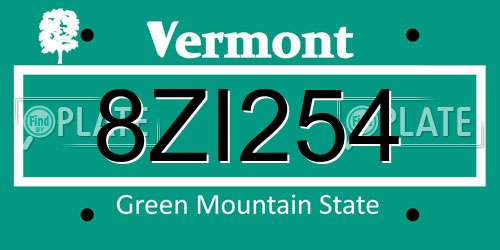 8ZI254 Vermont License Plate