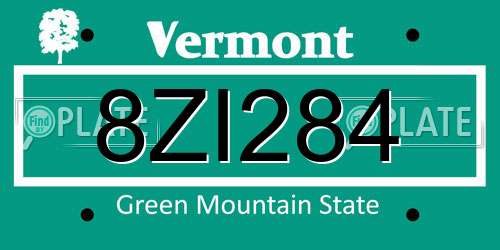 8ZI284 Vermont License Plate