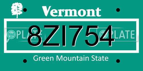 8ZI754 Vermont License Plate