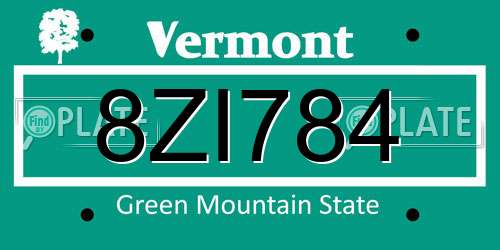 8ZI784 Vermont License Plate
