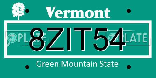 8ZIT54 Vermont License Plate