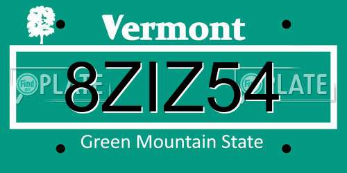 8ZIZ54 Vermont License Plate