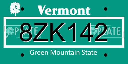 8ZK142 Vermont License Plate