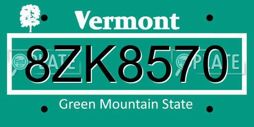 8ZK8570 Vermont License Plate