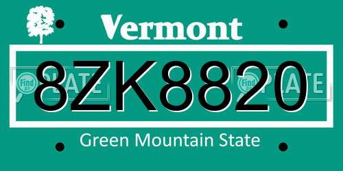 8ZK8820 Vermont License Plate