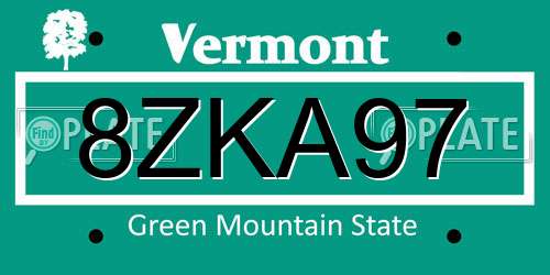 8ZKA97 Vermont License Plate