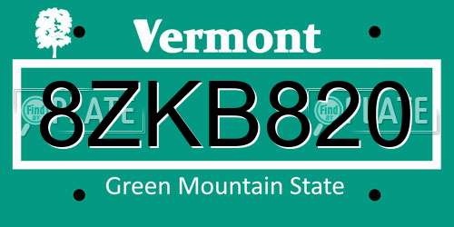 8ZKB820 Vermont License Plate