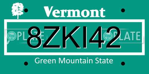 8ZKI42 Vermont License Plate