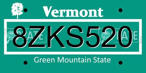 8ZKS520 Vermont License Plate