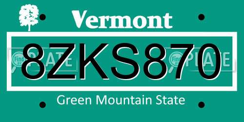 8ZKS870 Vermont License Plate