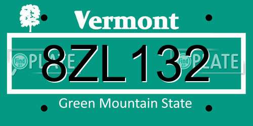 8ZL132 Vermont License Plate