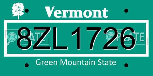 8ZL1726 Vermont License Plate