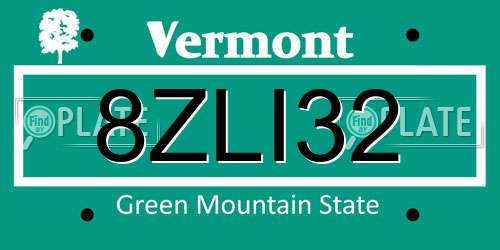 8ZLI32 Vermont License Plate