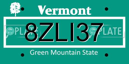 8ZLI37 Vermont License Plate