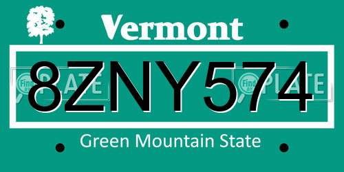 8ZNY574 Vermont License Plate
