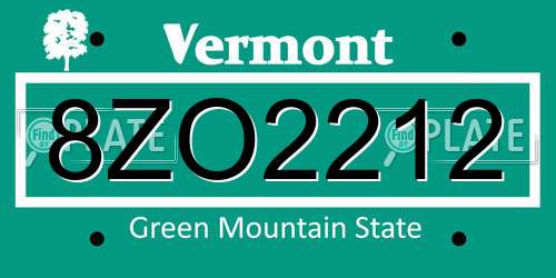 8ZO2212 Vermont License Plate