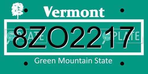 8ZO2217 Vermont License Plate