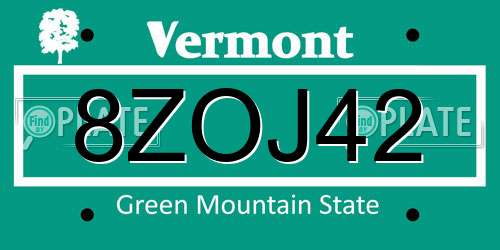 8ZOJ42 Vermont License Plate