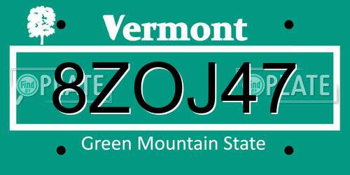 8ZOJ47 Vermont License Plate