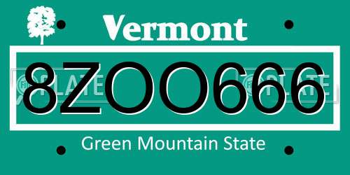 8ZOO666 Vermont License Plate